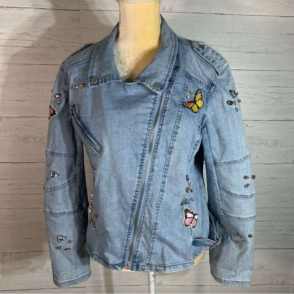 Light Blue Denim Jacket with Sequin Butterfly Back - Picture 3 of 10